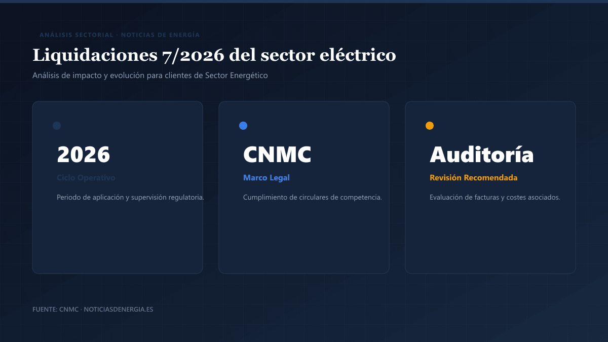 Infografía técnica: Liquidaciones 7/2026 del sector eléctrico  - Análisis de impacto y evolución para clientes de Sector Energético